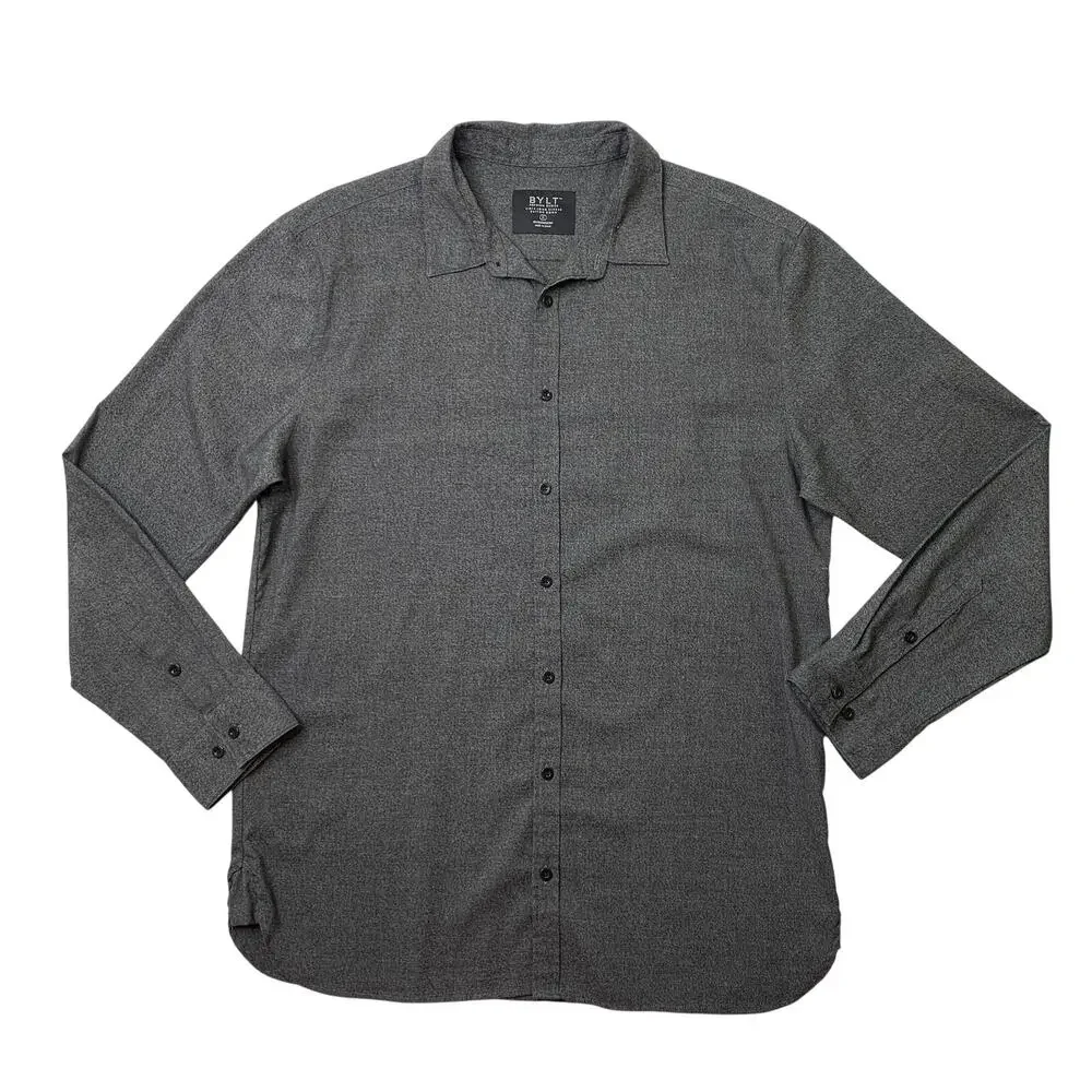 BYLT Shirt Mens XL Extra Large Gotham Gray Vista Long Sleeve Button Down Stretch